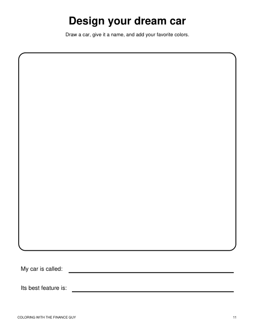 Draw your dream car activity page